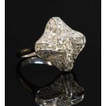 An Art Deco-style white gold diamond set lozenge-shaped cocktail ring,