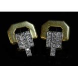 A pair of Italian two colour gold diamond set earrings,