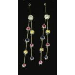 A pair of white gold diamond and sapphire detachable earring drops or pendants,