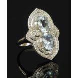 A white gold aquamarine and diamond ring,