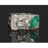 An odeonesque emerald and diamond cocktail ring, c.1935-1945,