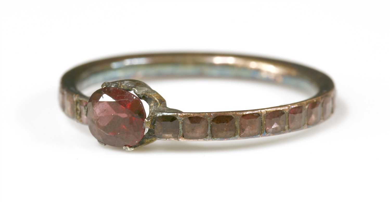 A Georgian gold flat cut garnet ring, - Image 2 of 2