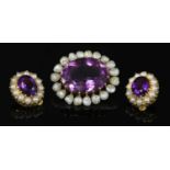 A late Victorian gold amethyst and pearl oval brooch,