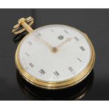 A gold key wound open faced pocket watch,