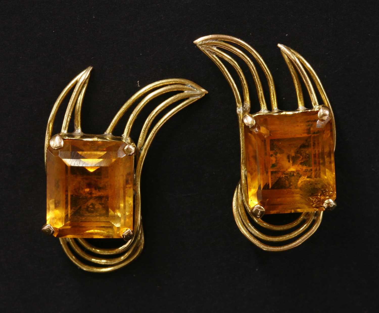A pair of single stone citrine earrings, c.1950,