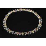 A white gold assorted gemstone and diamond necklace,