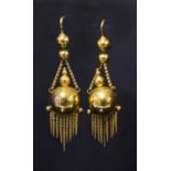 A pair of Victorian gold drop earrings, c.1860,