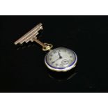 An 18ct gold Cartier enamel and diamond set mechanical fob watch,