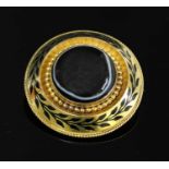A Victorian gold, banded agate, circular shield form brooch,