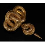 A cased Victorian Etruscan-style knot brooch, c.1870,