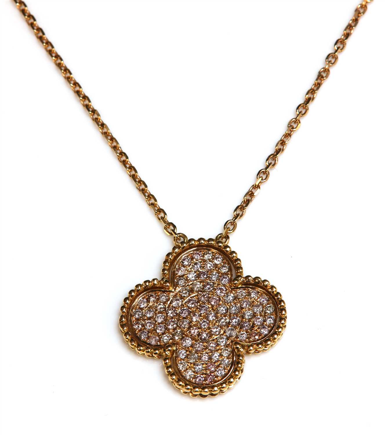 A rose gold diamond set quatrefoil pendant, - Image 2 of 2