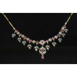 A cased Anglo-Indian ruby and diamond fringe necklace, c.1900,