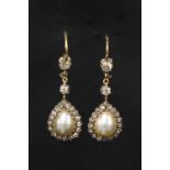 A pair of Edwardian pearl and diamond drop earrings,