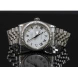 A gentlemen's stainless steel Rolex Oyster Perpetual Datejust automatic watch,