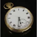 A Swiss 9ct gold top wind open-faced pocket watch,