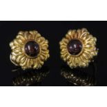 A pair of Continental gold and garnet set earrings, c.1990,