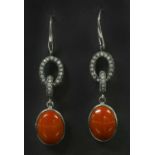 A pair of Continental white gold coral and diamond drop earrings,