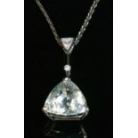 An 18ct white gold aquamarine and diamond pendant,