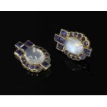A pair of moonstone and sapphire cluster earrings,