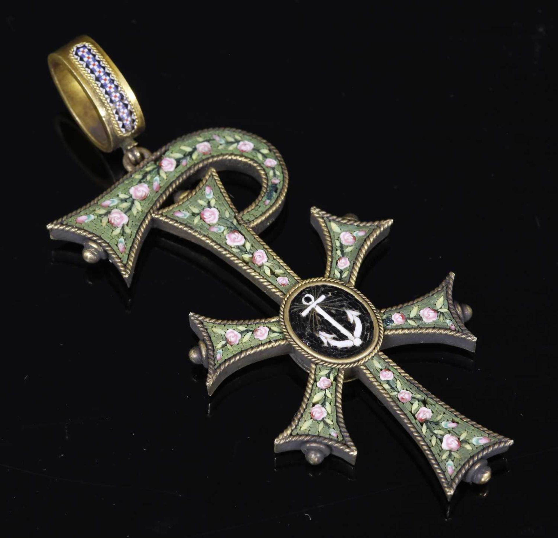 A Victorian gold micromosaic chi-rho pendant, c.1860,