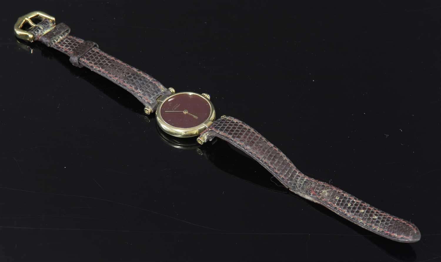 A ladies' Vermeil silver gilt Must de Cartier mechanical strap watch, c.1980,