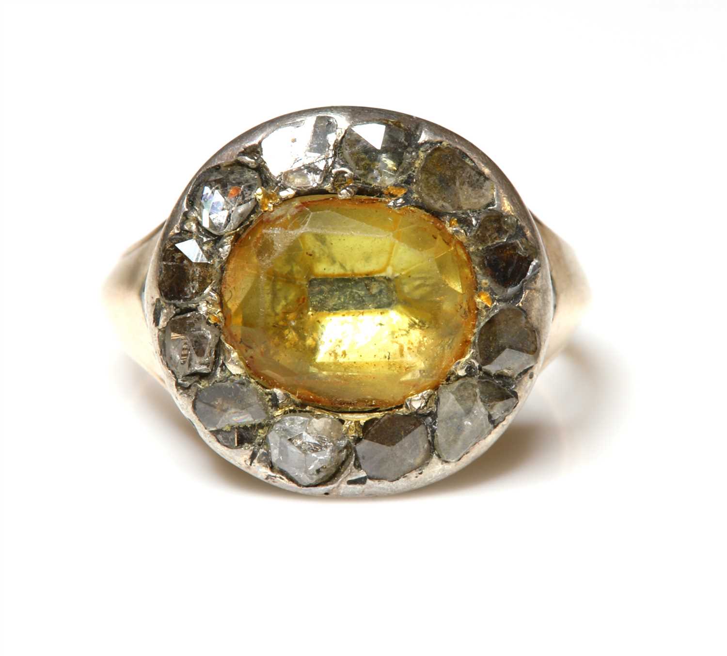 A Georgian foiled citrine and diamond cluster,