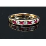 A rose gold ruby and diamond half eternity ring,