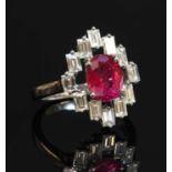 An Art Deco-style ruby and diamond cluster ring,