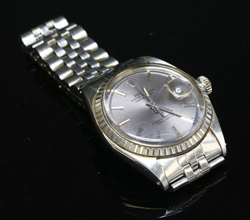 A gentlemen's stainless steel Rolex Oyster Perpetual Datejust automatic bracelet watch, c.1969,