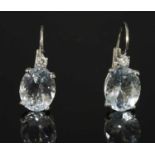 A pair of Italian white gold aquamarine and diamond drop earrings,