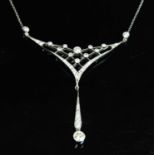 An Art Nouveau style white gold diamond necklace,