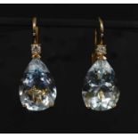 A pair of Italian gold aquamarine and diamond drop earrings,