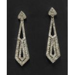 A pair of Art Deco-style white gold diamond drop earrings,