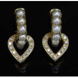 A pair of Italian gold cultured pearl and diamond earrings,