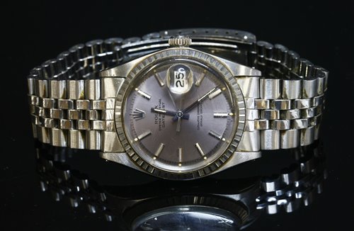 A gentlemen's stainless steel Rolex Oyster Perpetual Datejust automatic bracelet watch, c.1969, - Image 2 of 2