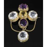 A Victorian gold citrine, amethyst and rock crystal cruciform and swag brooch/pendant,