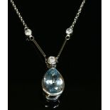 An 18ct white gold aquamarine and diamond necklace,