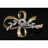 An 18ct gold ruby and diamond spray brooch,