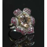 A white gold morganite, pink sapphire and diamond flowerhead cluster ring, by Picchiotti,