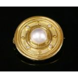 An 18ct gold mabé pearl and diamond brooch,