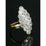 A diamond set marquise cluster ring,