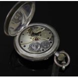 A silver open-faced repeater pocket watch,