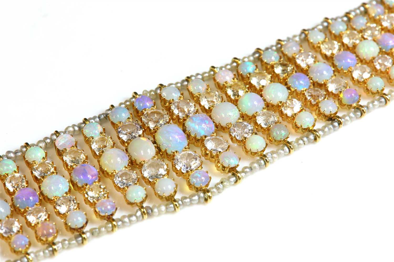 A Victorian opal, white sapphire and seed pearl choker, - Image 3 of 4