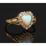 An Edwardian opal and diamond heart-shaped cluster ring,