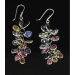 A pair of white gold varicoloured sapphire drop earrings,