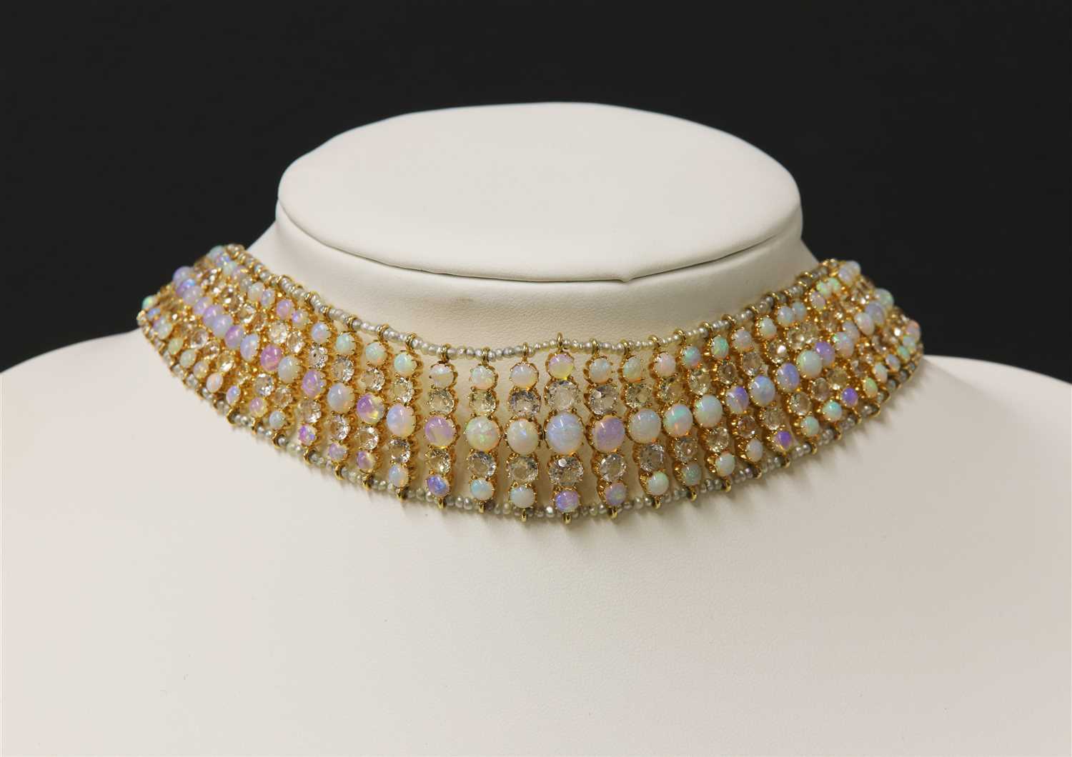 A Victorian opal, white sapphire and seed pearl choker, - Image 4 of 4