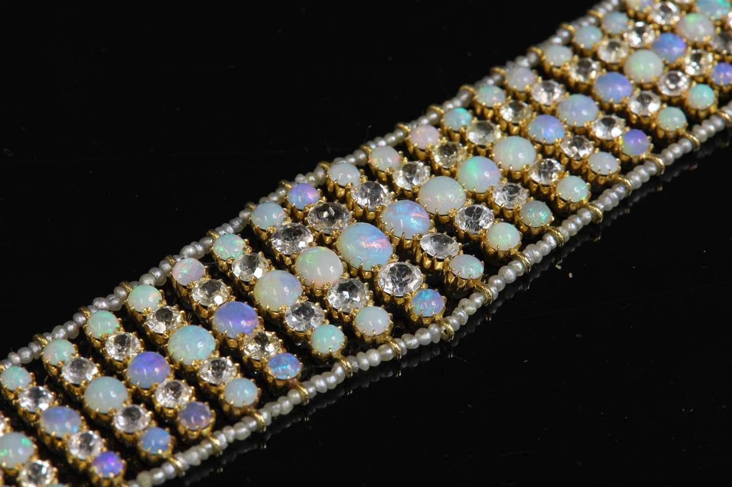 A Victorian opal, white sapphire and seed pearl choker, - Image 2 of 4