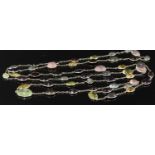 A silver assorted gemstone set chain,