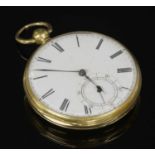 An 18ct gold key wound open faced pocket watch,