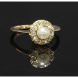 An Edwardian pearl and diamond cluster ring,